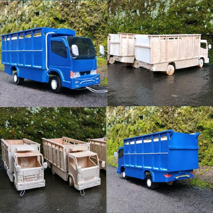 Miniatur truk oleng kayu mentahan giga/canter Game miniatur truk canter
