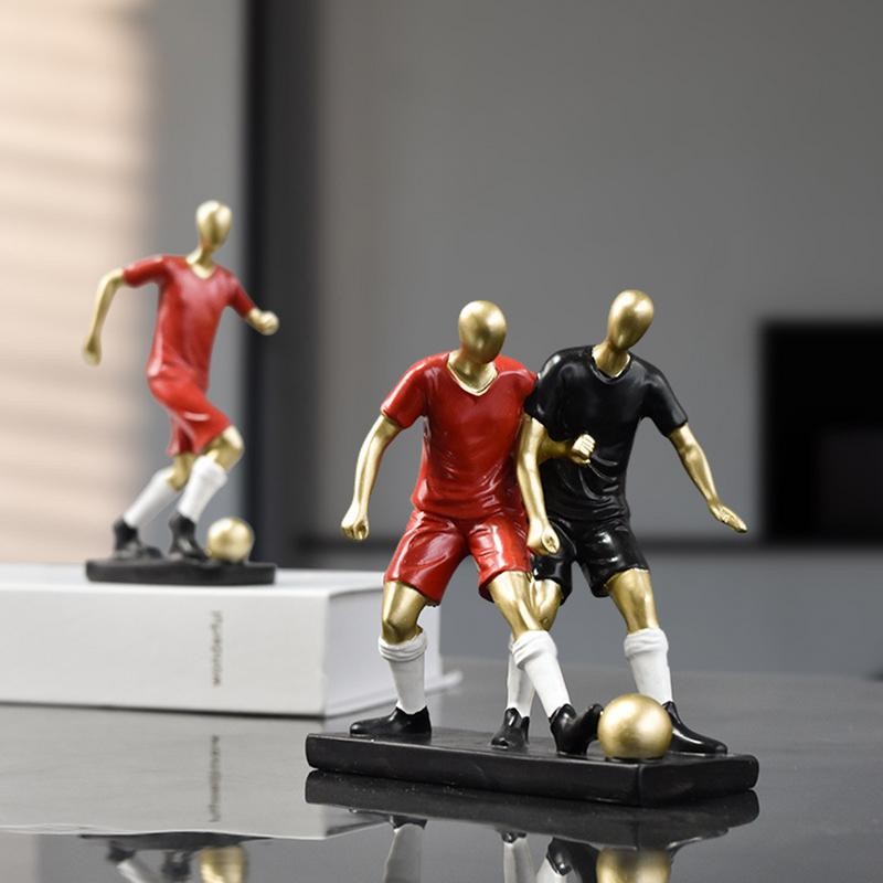 modern Resin Football Player Figurines Creative Soccer Athlete Sculpture Miniature Football Boys Mod