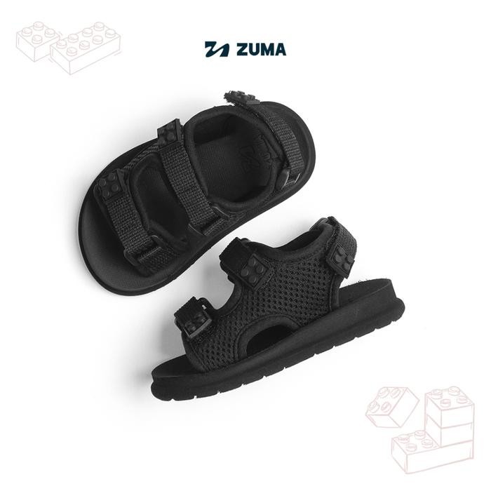 Piero Kidswear - Baby Velcro Bricks 1 All Black, Sandal Bayi Karet Tali Belakang, Hitam