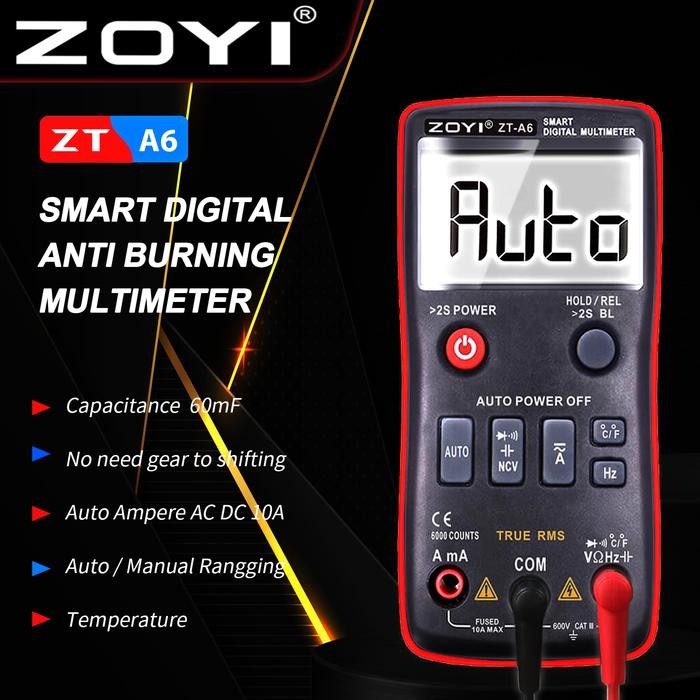 ZOYI ZT-A6 Pengukur Arus Listrik Digital Multitester AC DC 1mF NCV