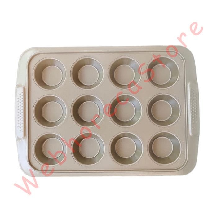 Muffin Cake Mould Gold Plated/ Loyang Cetak Kue Alumunium - 12cup