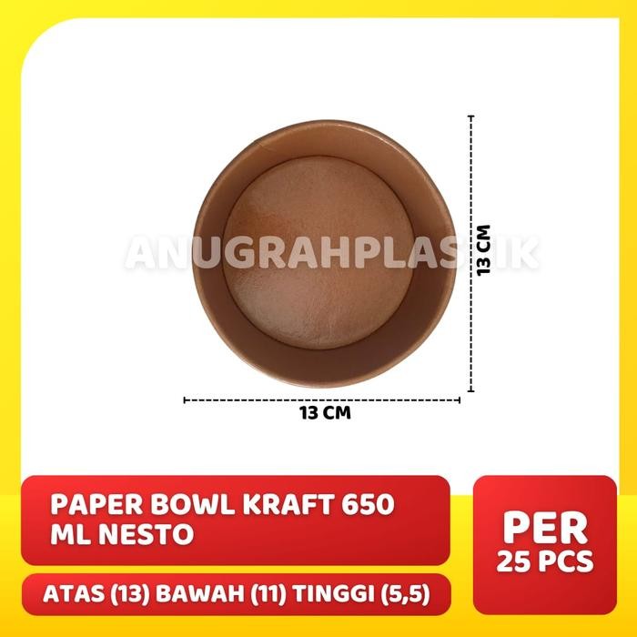 Paper Bowl Kraft 650 ml NESTO / Paper Bowl Coklat 650 ml PER SLOP