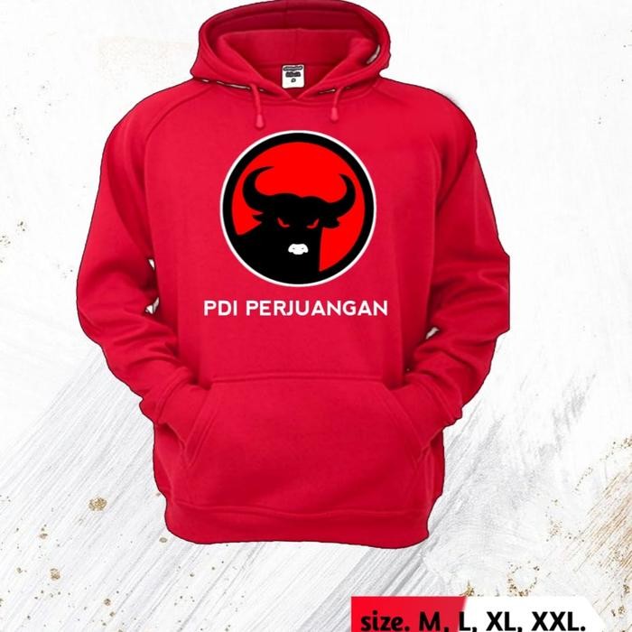 Hoodie switer partai politik PDI perjuangan cotton flecce tebal terlaris