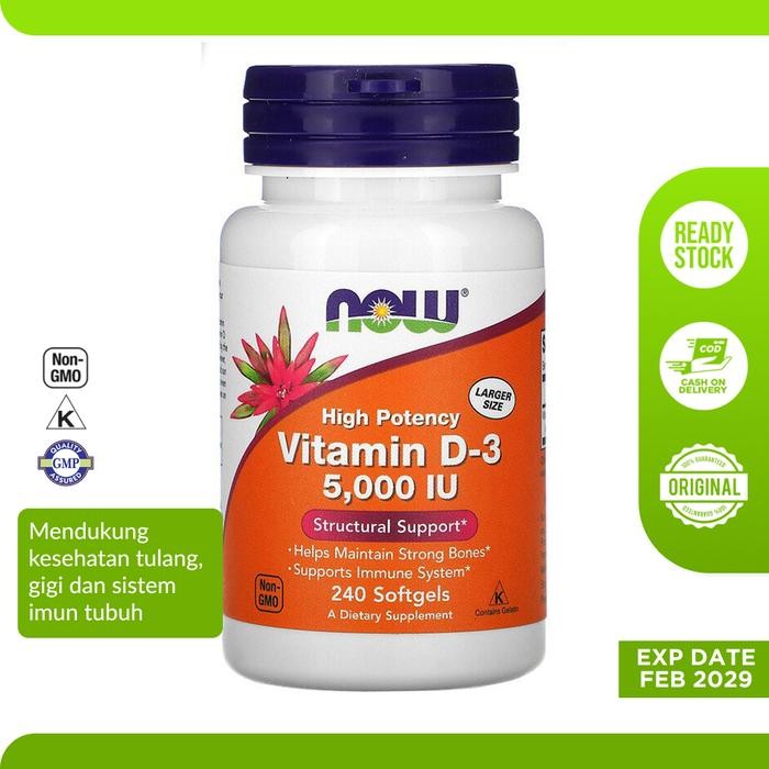 ORIGINAL Vitamin D3 D-3 5000 IU Now 240 Softgels Kapsul vitamin d3 iu