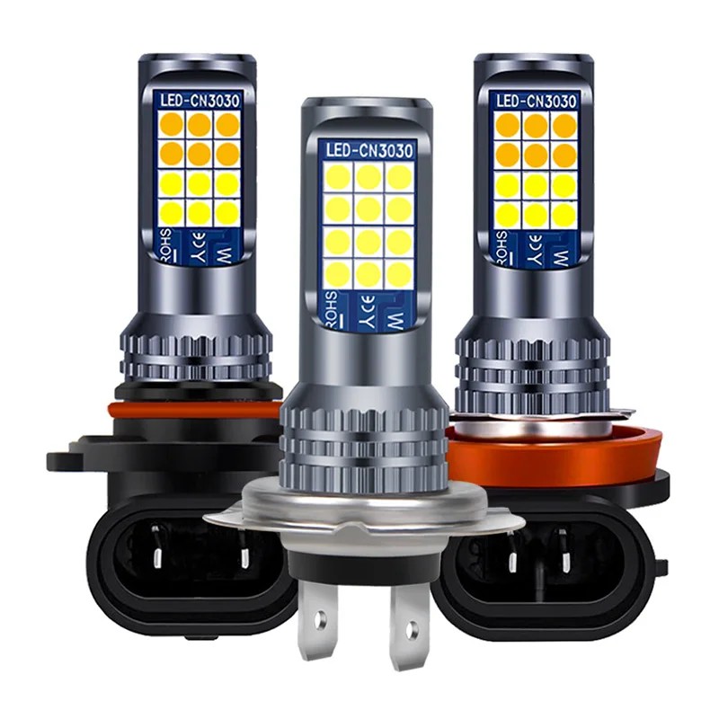 2Pcs H8 H11 Led Fog Light Dual Color Hb4 Hb3 3030 24SMD H16 Fog Lamps H3 H4 H7 LED BULBS 880 881 H27