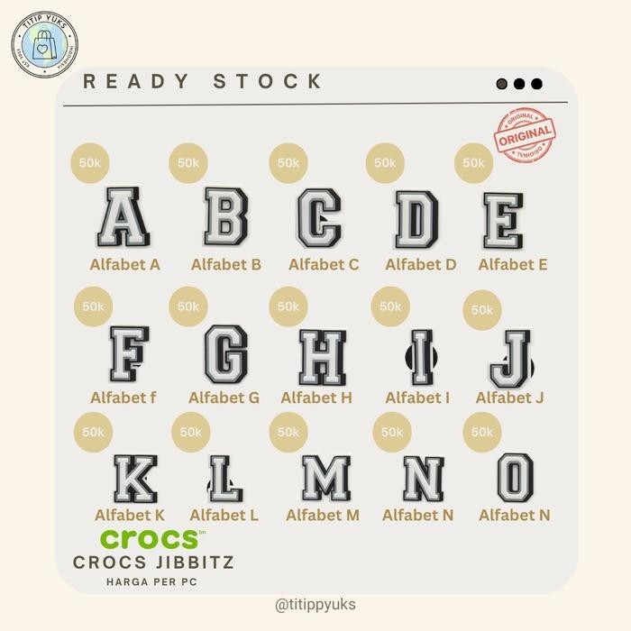Jibbitz Crocs Satuan Original Huruf Angka