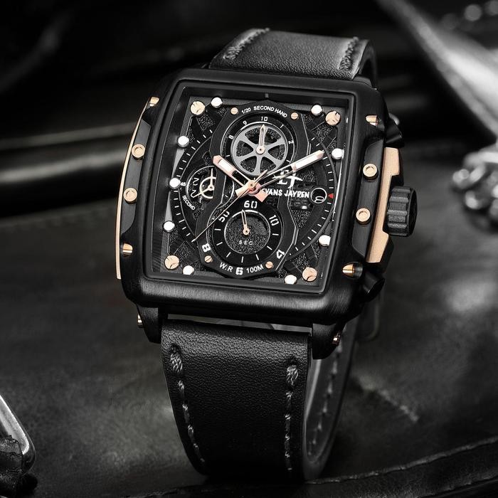 Buy 1 Get 1  Evans Jayden Jam Tangan Pria 9550 Kulit Kaca Sapphire Chronograph Water Resistant 10