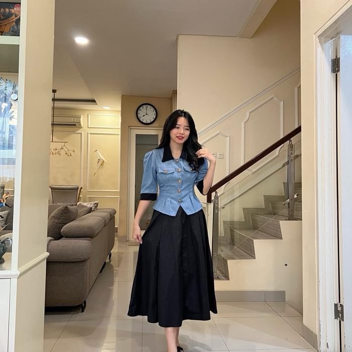 HERFIT Vellyne one set korean style wanita + rok ( set pendek )