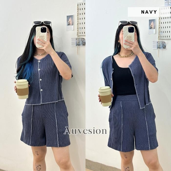 6135 Dara Button Corduroy Short One Set Wanita Knit Adem