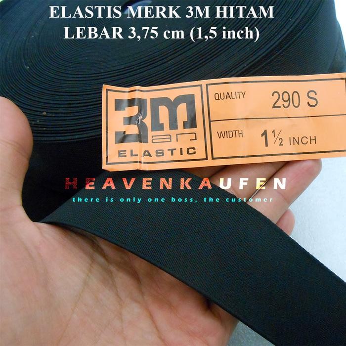 Karet Elastis Elastic Merek 3M Lebar 3,75 cm Atau 1,5 inch Warna Hitam Tebal Kualitas Bagus Harga