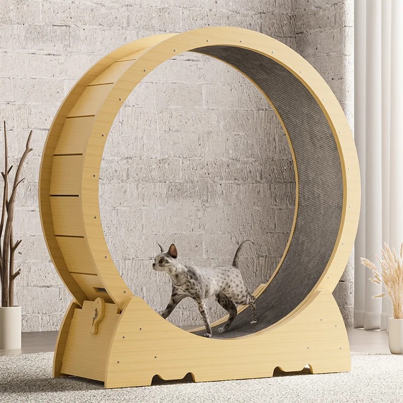 Cat Running Wheel Cat Treadmill Low Noise Exercise Fitness Roller Solid Wood Large Size Cat Climbing