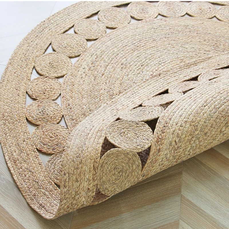 Rug 100% Natural Jute Braided Style Round Rug Area Carpet Modern Living Rugs Room Vintage Decoration