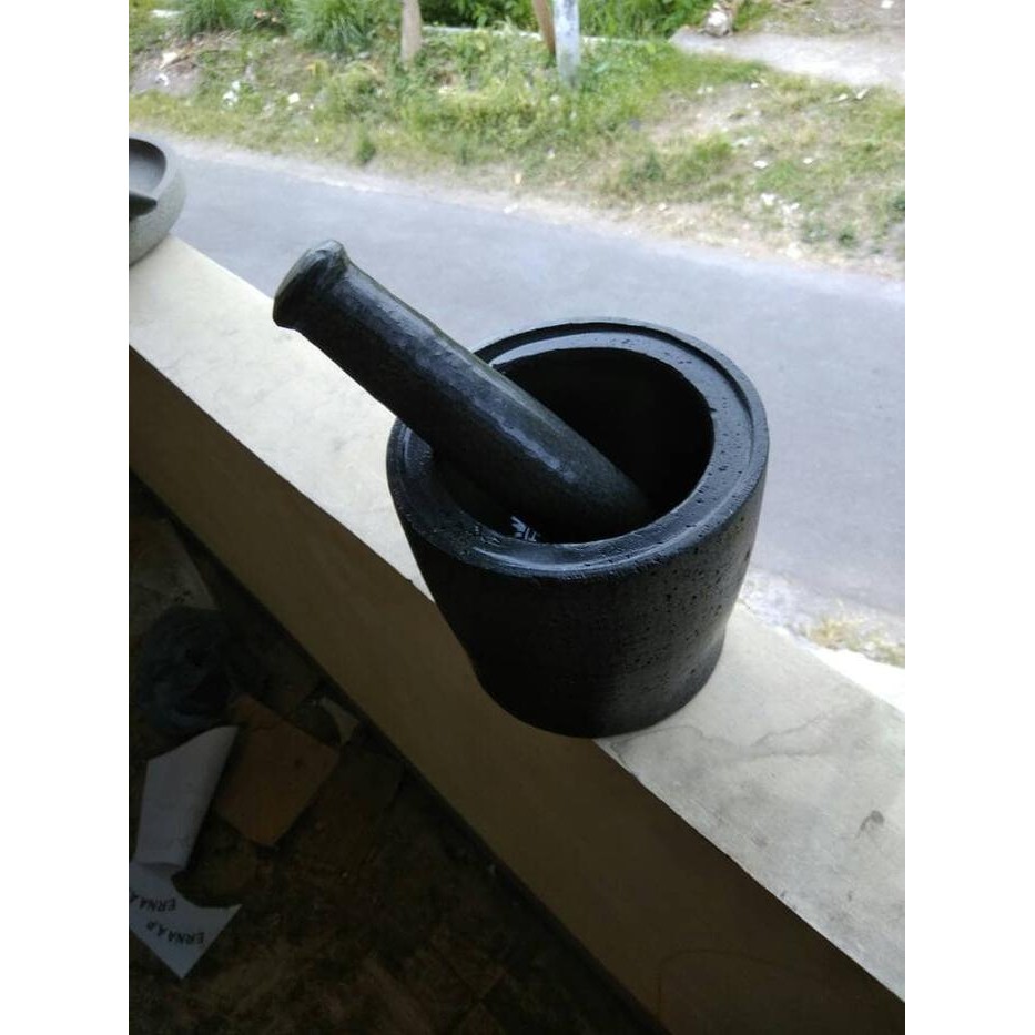 Lumpang Batu Kali Super Halus 22cm + Alu