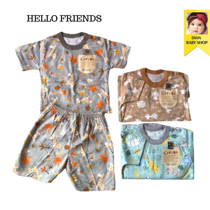 Promo 3Pasang Setelan Yusa Pendek Setelan Baju Bayi Fullprint Kancing Bahu.