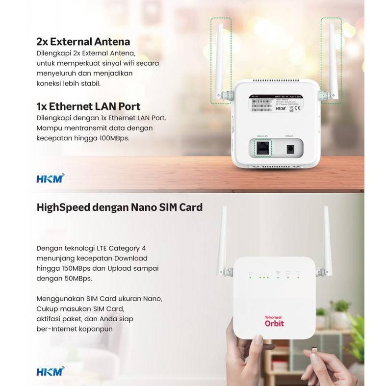 Modem Wifi Telkomsel Orbit Star G1 HKM0130 4G free 150GB 2 Antena
