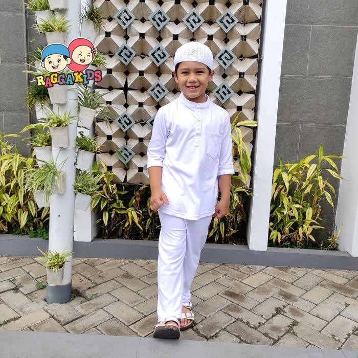 tci0- Kaos Kurta Putih Anak Laki-Laki Raggakids Set Baju Muslim Koko 2-10Th