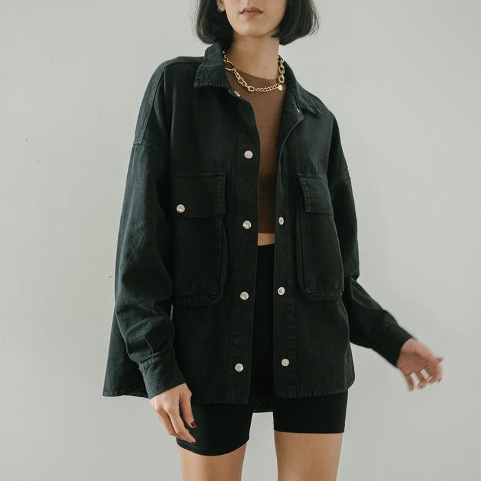 Filoposy Atasan Wanita Ona Shacket Grey Cardigan Baju Jaket Basic