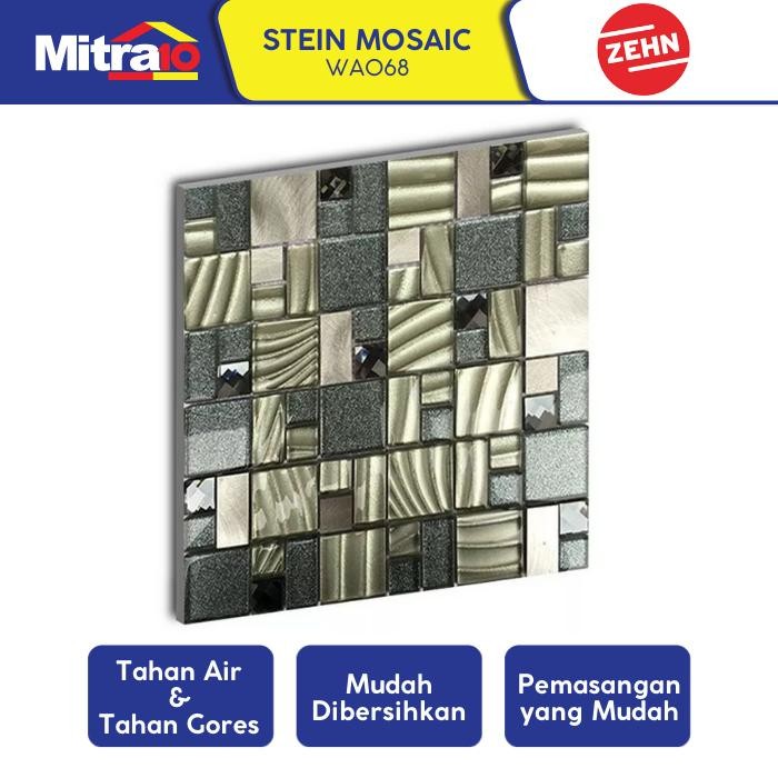 Stok Baru Zehn Keramik Dinding Stein Mosaic WA068 30cm X 30cm X 0.8cm Biru