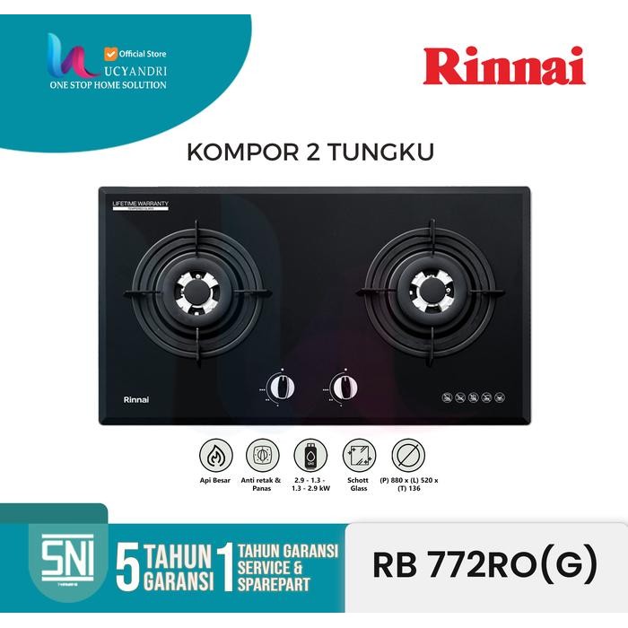 Kompor Gas Rinnai/Kompor Gas Tanam 2 Tungku RB-772 RO (G) NEW MODEL