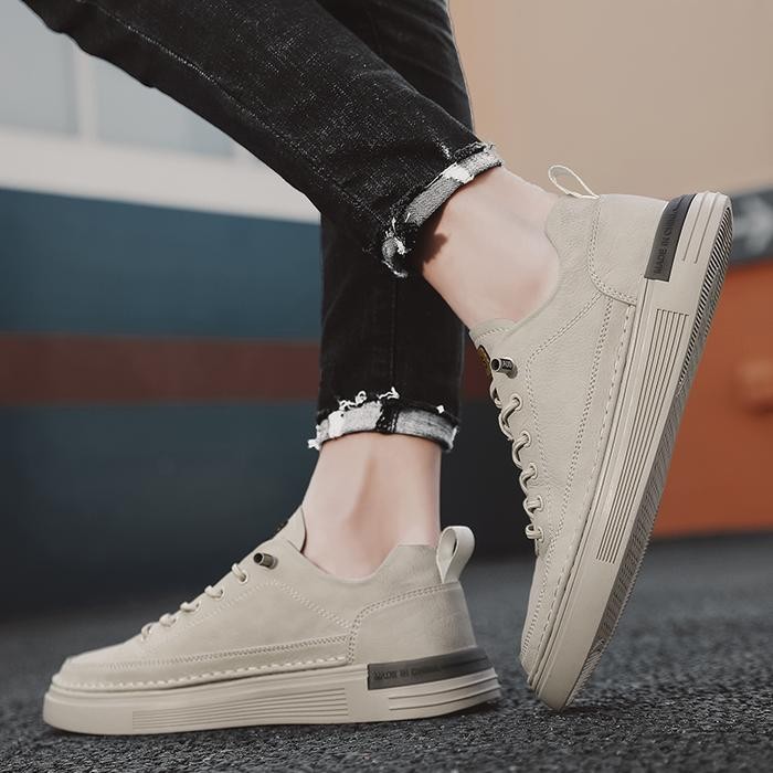 rwci- Leedoo Sepatu Lari Fashion Sport Sepatu Pria Kulit Cowok Kekinian Sneakers Putih