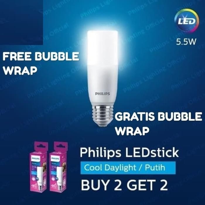 33i3- Philips Led Stick Multipack 4Pcs Lampu 5.5Watt 5.5W E27 6500K Putih