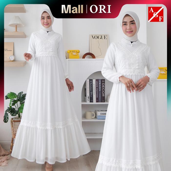 Agnes Hijab Jihan Dress Gamis Putih 2026 Terbaru Gaun Pesta Mewah Simple Elegan Baju Muslim Wanita