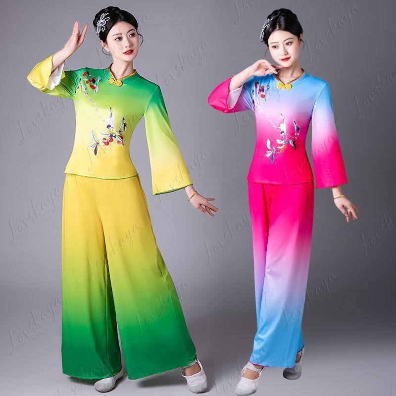 Chinese Style Square Dance Costume For Elderly Women, Classical Yangko Fan Drum Dance Stage