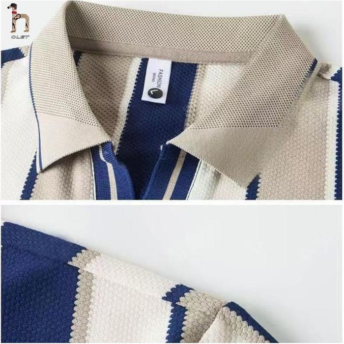 Olet Polo Shirt Pria kaos polo garis baju kaos pria bordir Kemeja POLO bergaris vertikal kaos pria