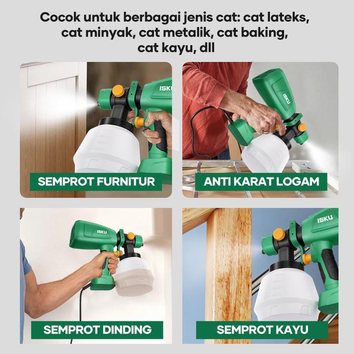 Nandashopempat77 - Isku Spray Gun Elektrik 400W Tabung Besar 1000Ml Mesin Semprot Cat Listrik Nozzle