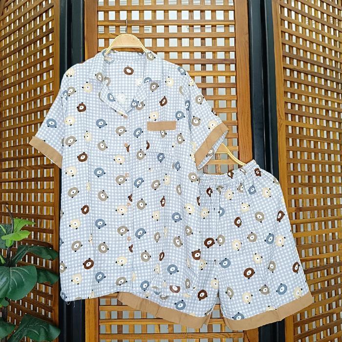 MURAH SET DANIA PIYAMA RAYON VISCOSE BABYDOLL CELANA PENDEK JUMBO SETELAN ONESET Kancing Wanita