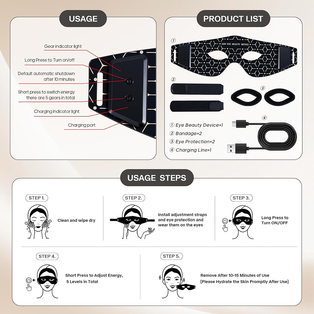Red Light Eye Mask 630NM 850NM LED Eye Red Light Therapy Eye Mask with 5Modes Massager for Relieve