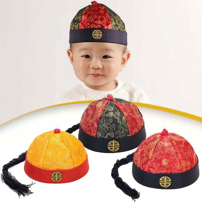 Topi Cheongsam Anak Topi China Topi Ekor Rambut Topi Cheongsam Ada Ekor Rambut