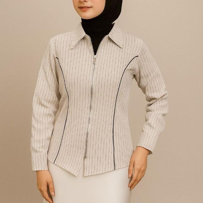 Rq - Dyffa Zipper Shirt Salur Fitted Korea Style Terlaris