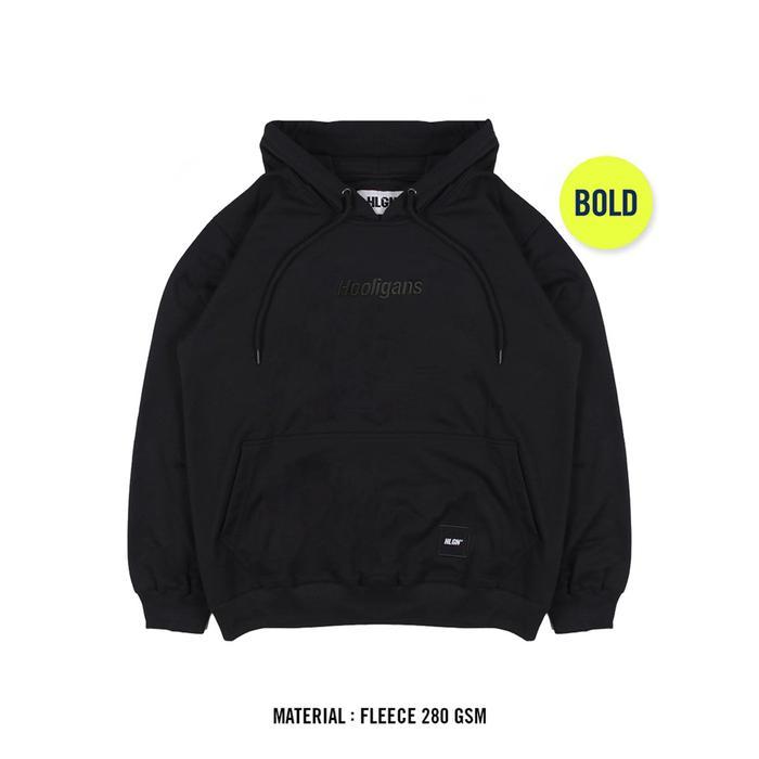 HOOLIGANS Hoodie Bold Analogue - Black Fleece Hitam Pria hoodie skena