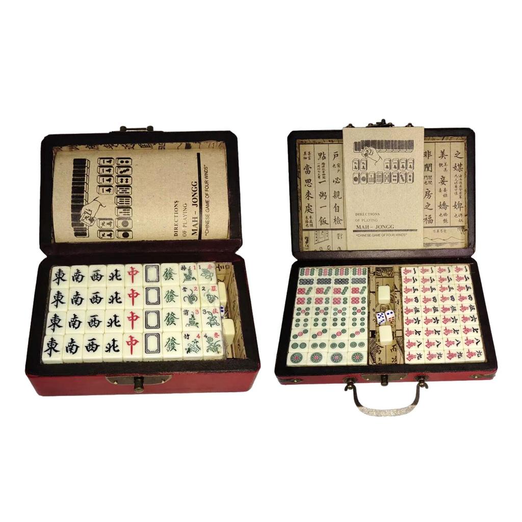 Chinese Mahjong Game Set Family Mahjong Game Leisure Game Classic with Carrying Case Mahjong Game