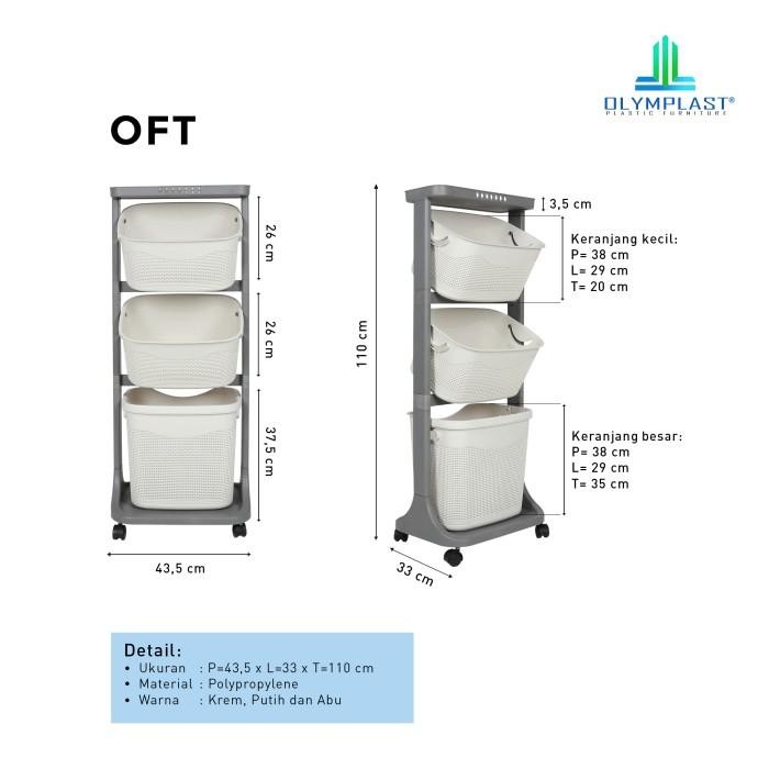 RAK 3 SUSUN LAUNDRY KERANJANG PAKAIAN BAJU KOTOR TROLLEY OFT OLYMPLAST