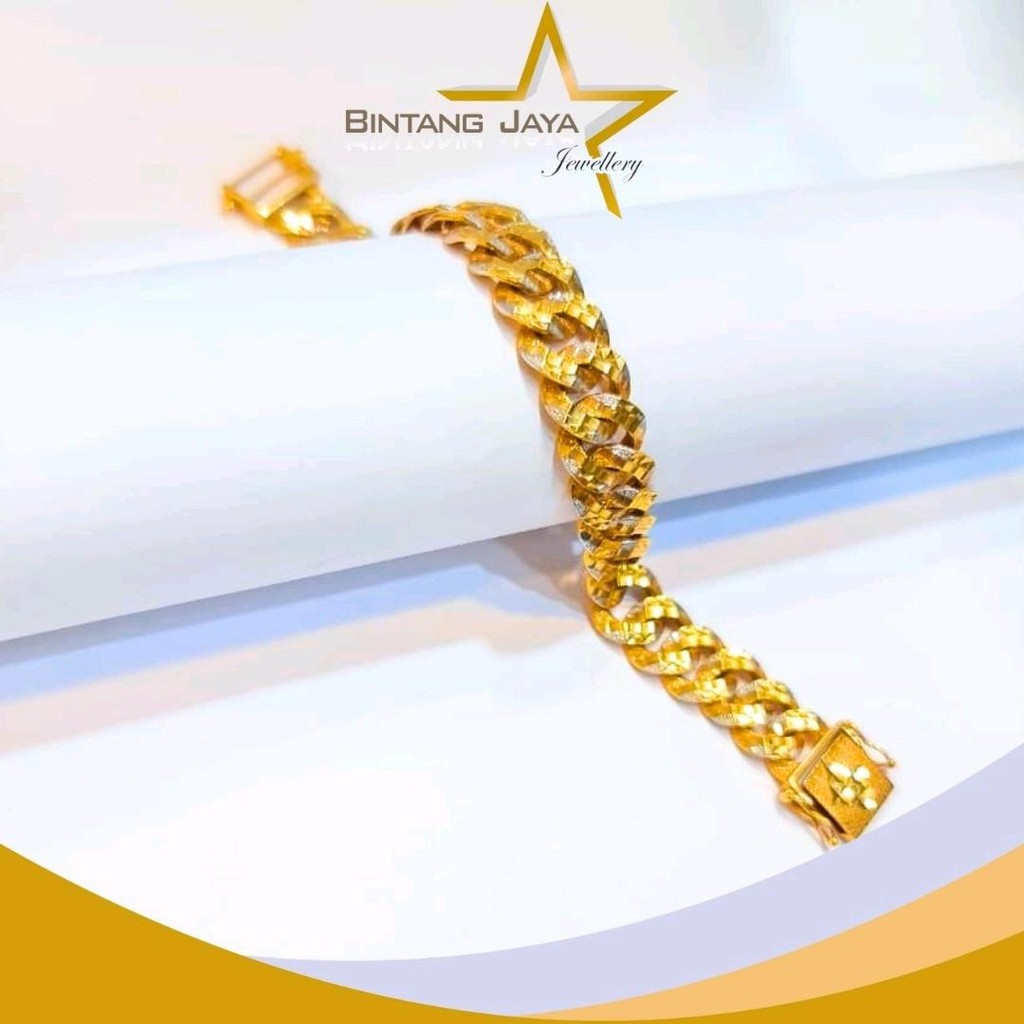 Gelang Emas Rantai Sisik Naga Crum Putih Panjang 17,5 cm - Kadar 16K - Berat 20,62 gram - Tampilan G