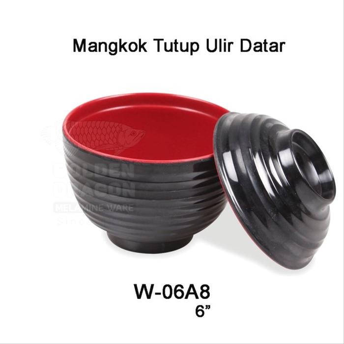 Pilihan- Mangkok Miso Soup Tutup Ulir Japanese Melamin Golden Dragon W 06A8 Hitam Merah Merah