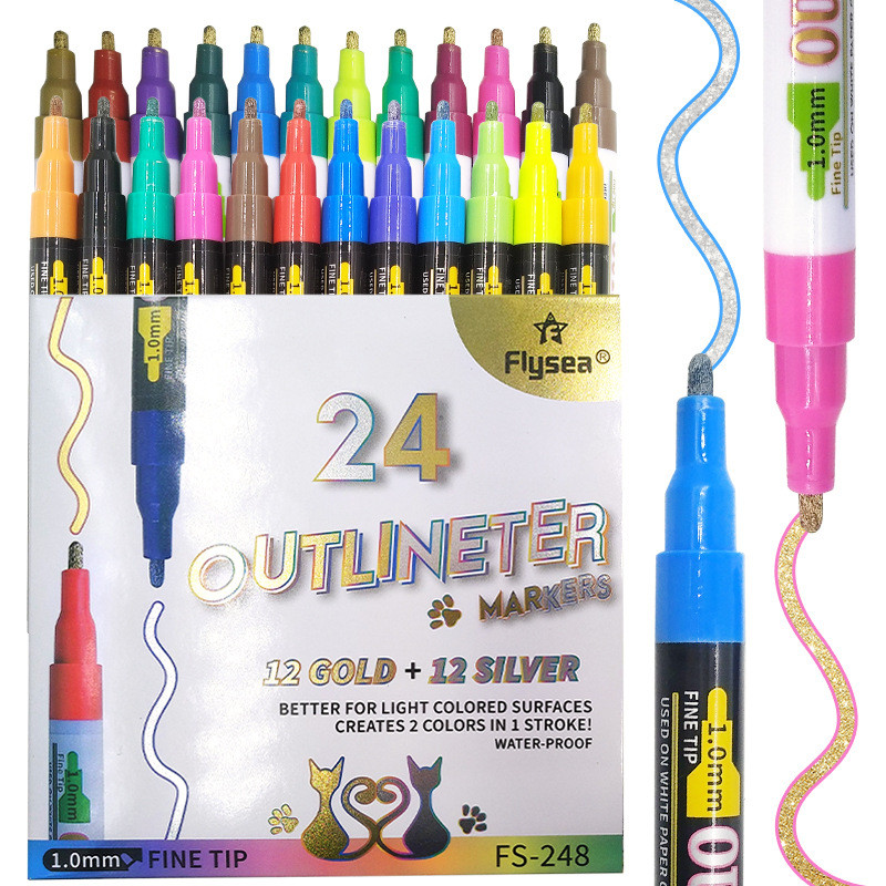 

Spidol Warna Fluorescent 24 Warna - Spidol Outline 3D Dual Tip untuk Kaligrafi & Seni - Set 24pcs dengan Kotak Warna-warni |Q88Z1KOF|
