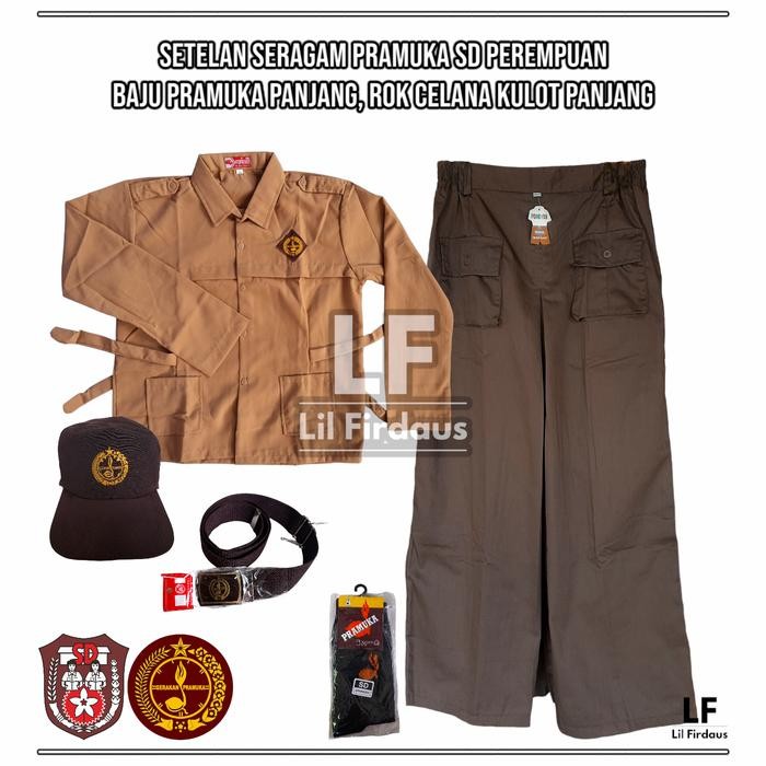 Setelan Baju Pramuka SD Perempuan Panjang Rok Celana Kulot Panjang