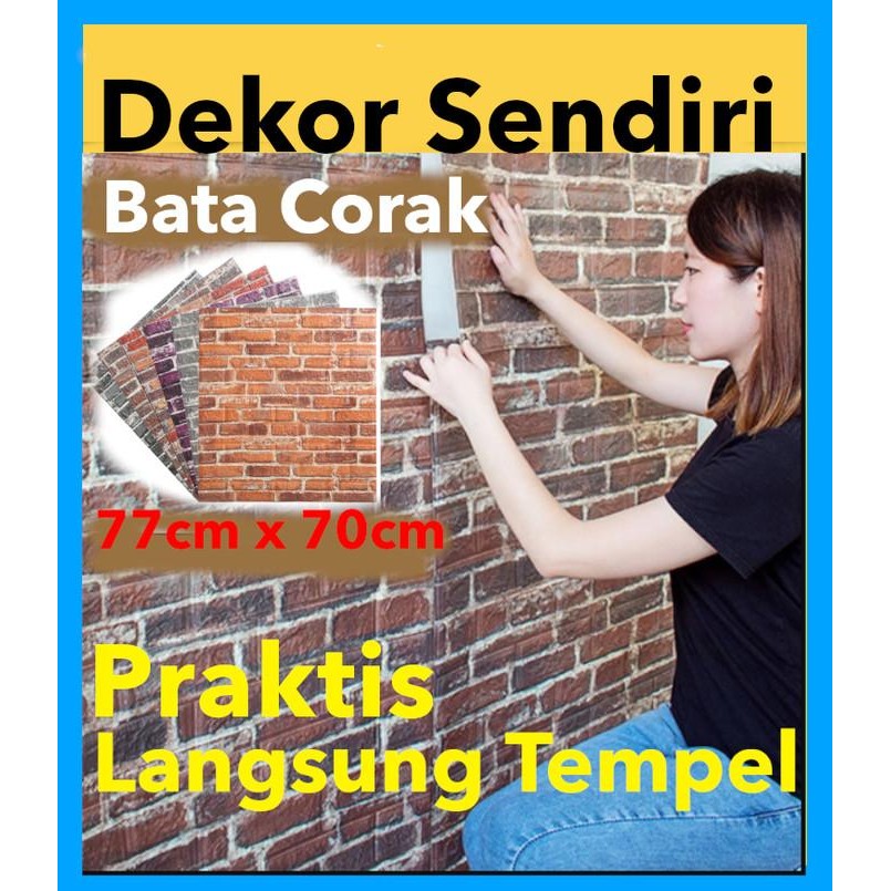 New Wallpaper 3D Foam Batu Bata corak 70X77 Wall Sticker Interior RUMAH