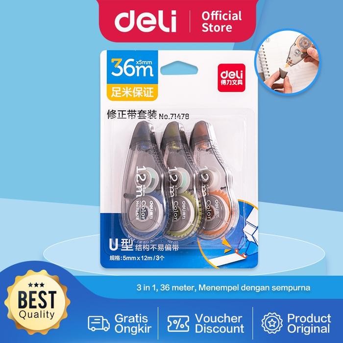 

OJ Deli Correction Tape / Pita Koreksi Tip Ex Kertas 3 in 1 Panjang 36 Meter 71478 Putih Stationery