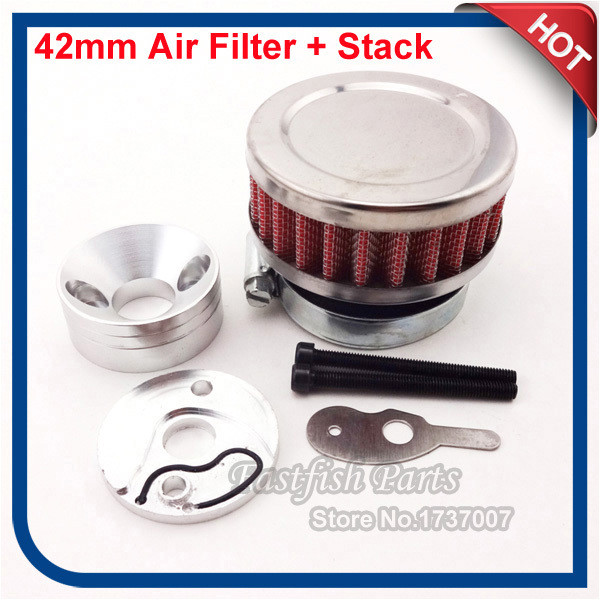 Racing 42mm Air Filter + Adapter Velocity Stack Aluminum For Go Ped