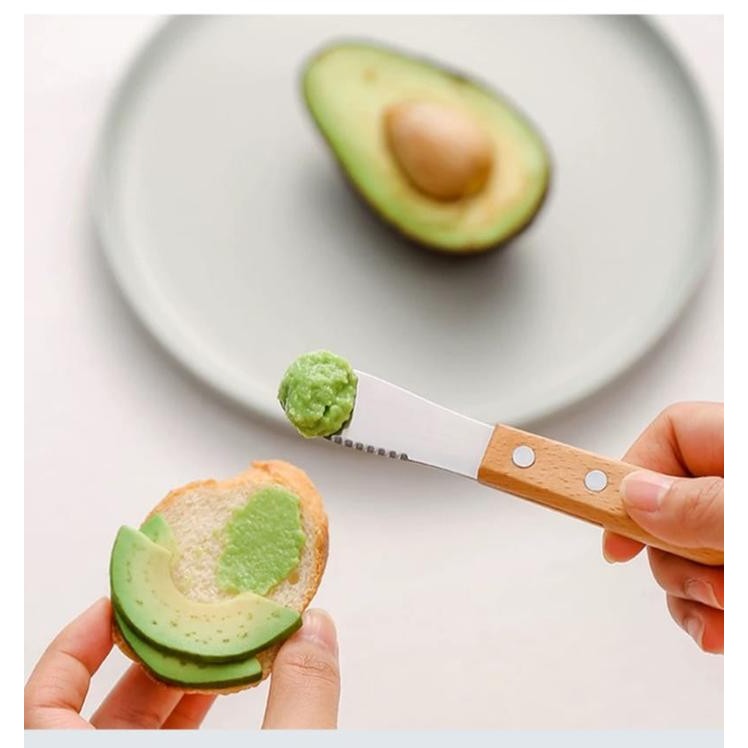 Pisau Oles Roti Mentega Stainless Gagang Kayu Butter Spreader Knife