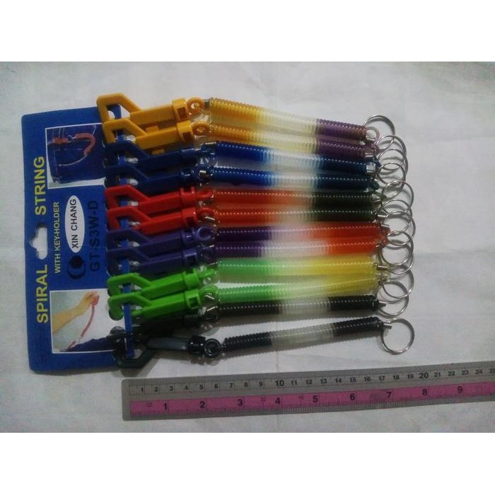 Gantungan kunci tali spiral karet per elastis kecil keychain murah