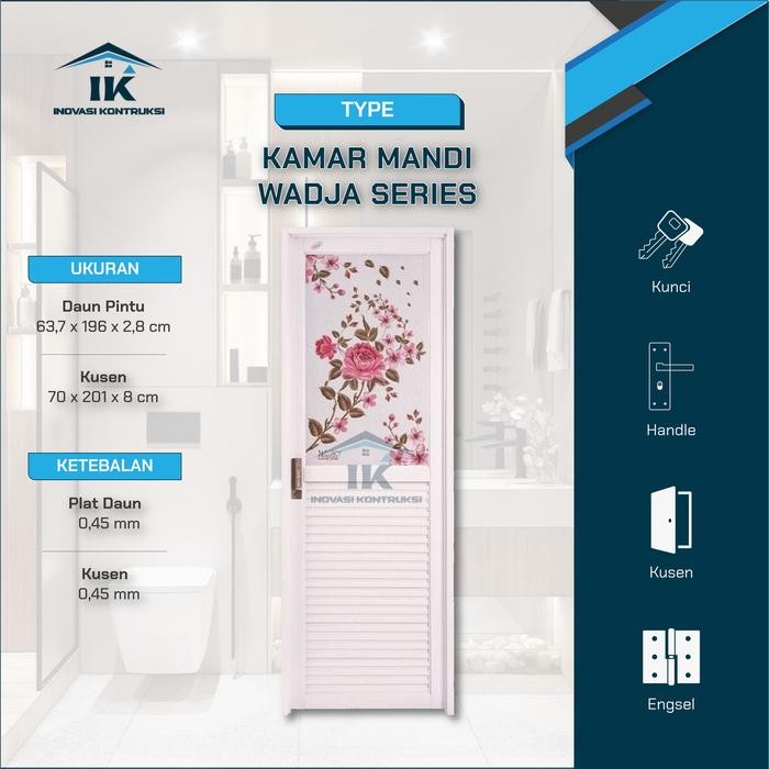 IK - (WADJA SERIES) Full Set Pintu Kamar Mandi Aluminium Wadja 200x70 Full Kaca Anti Pecah Alumunium