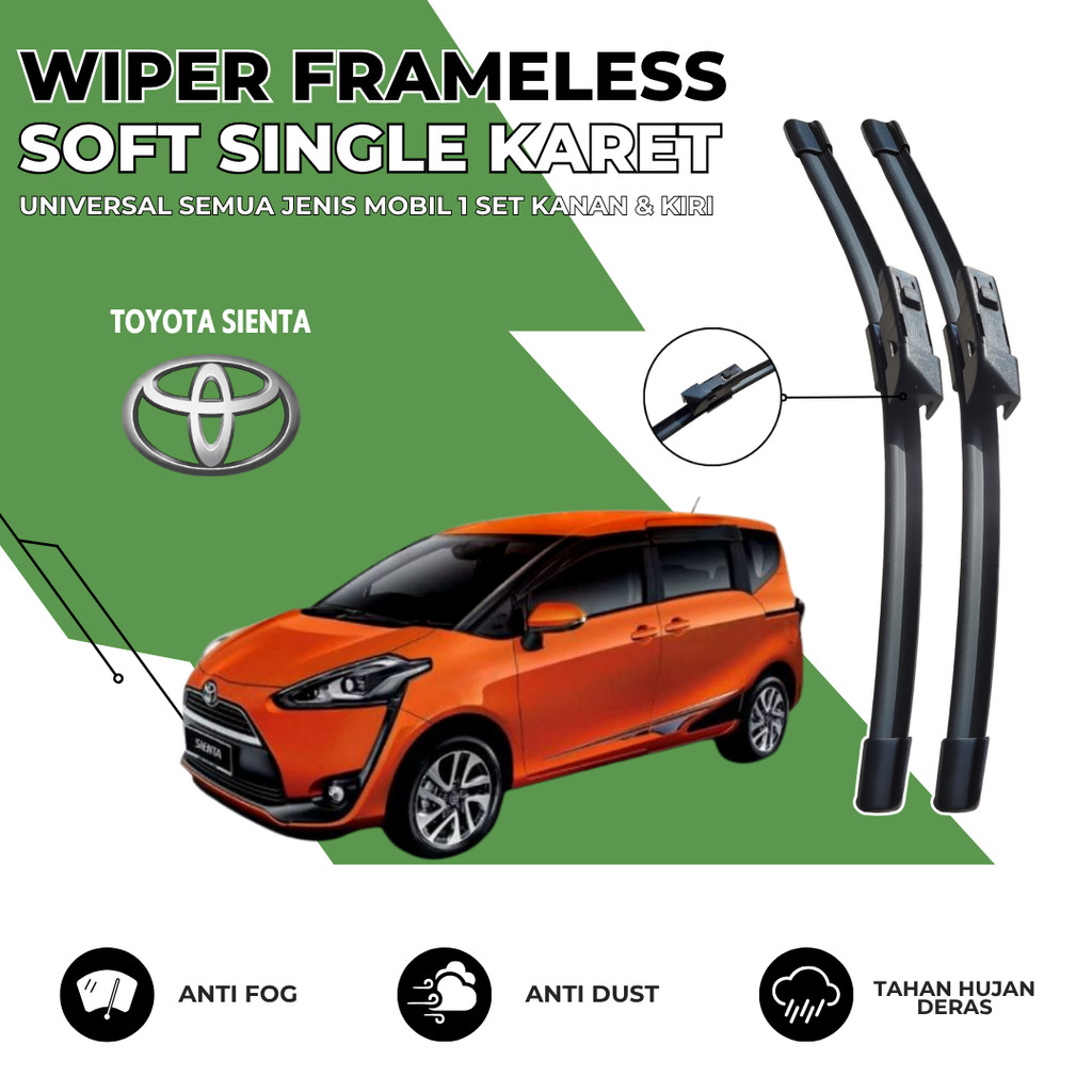 Wiper Frameless Toyota Sienta Kaca Depan Mobil Satu Set Kiri Kanan