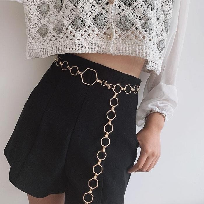 VENDI - Belt Wanita Rantai Gold Hexagon Metal Waist Chain Ikat Pinggang "Hexi"