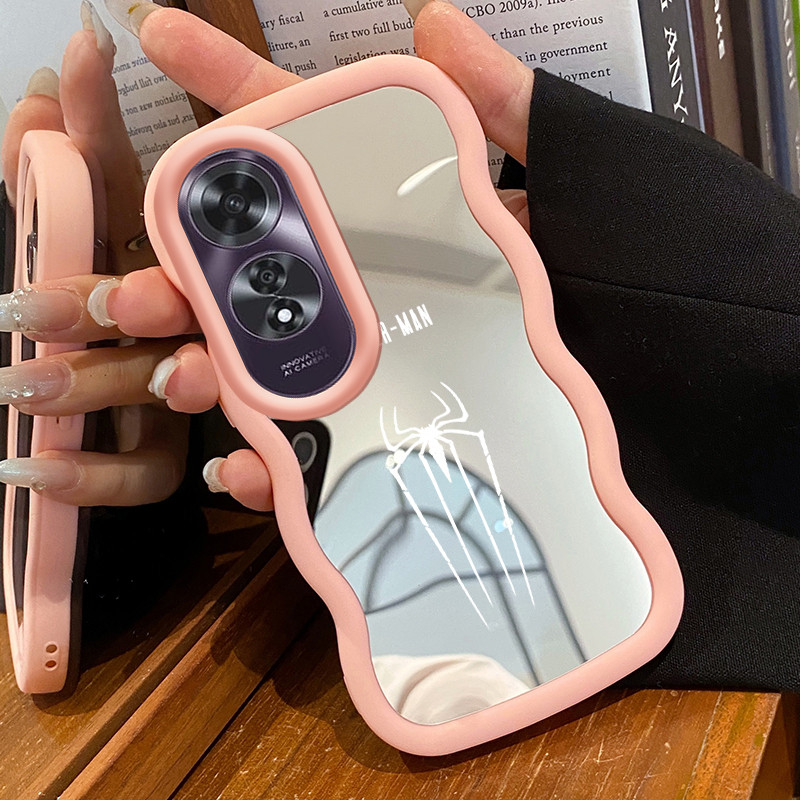 Casing Untuk OPPO A60 4G Case Casing HP Pola bekas kaki dan laba-laba Kesing Kasing Macaron Mirror C