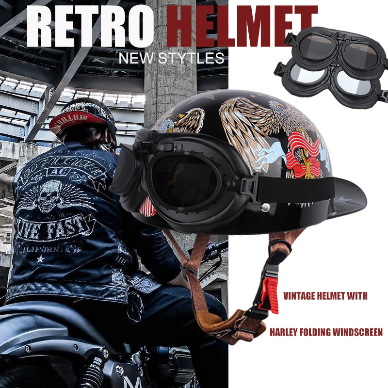 DOT Retro Half Scooter Helmet Baseball Cap Safety for Motorbike Harley goggles Electric Cycling Moto
